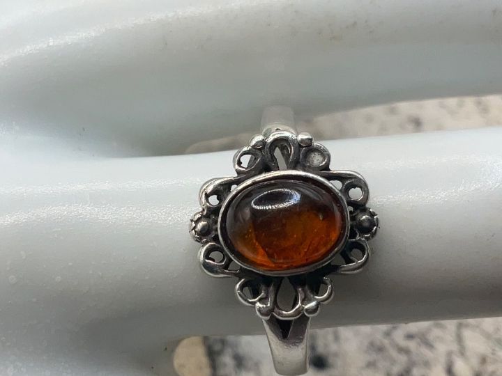 Ringe: Antiker Bernsteinring, in Sterlingsilber, Gr.59 – Gebraucht aus Luzern von S.Kern01