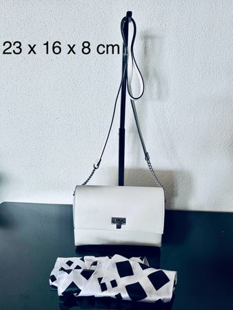 Crossbody Kunstleder Handtasche weiss mit Twilly Satin Tuch