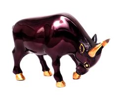 Figur Stier Bronze/Lila Bulle Kuh Metall Skulptur Büffel