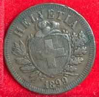 Schweizer Münze 2 Rappen 1899 Helvetia gebrauchter Zustand