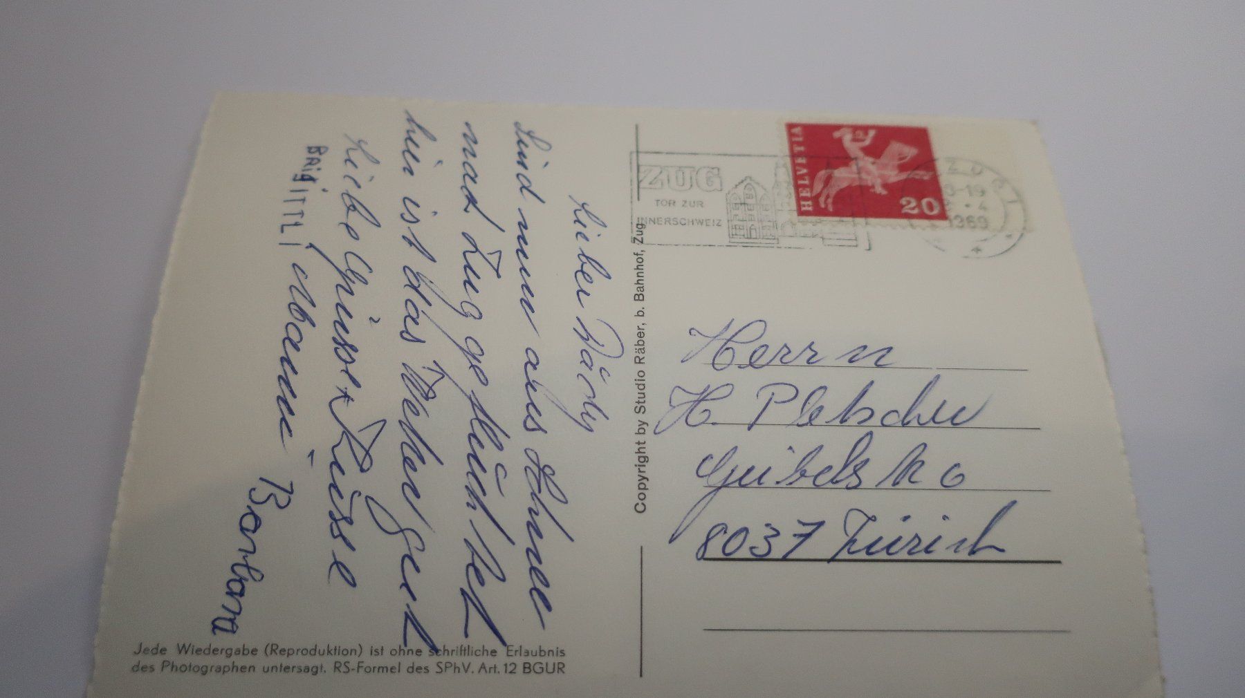 Cartoline postali: Zug mit den Wahrzeichen u. Rigi  1969 – Usato da Cormoret venduto da Pascalll2001 3