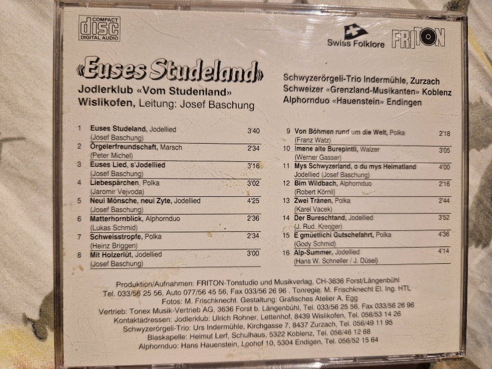CD: Jodlerklub Vom Studenland Wislikofen: Euses Studeland – Usato da Brittnau venduto da Zibu 1