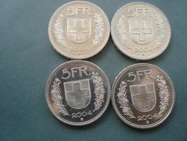 5  Franken 2004 4 stk lot fast neu
