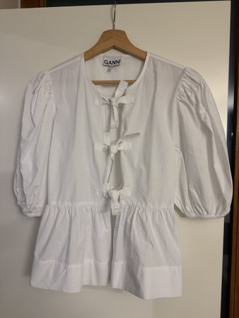 Ganni Bluse Baumwollpopeline weiss Groesse 36 neuwertig