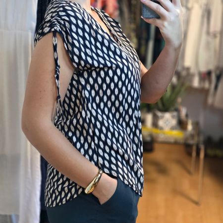 Damen Bluse V-Ausschnitt Schulter-Raffung Gr. M