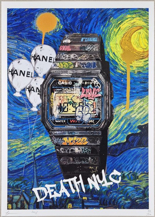 Death NYC Ltd Ed Pop Art Druck quot Van Gogh Chanel Casio Watch (Neu