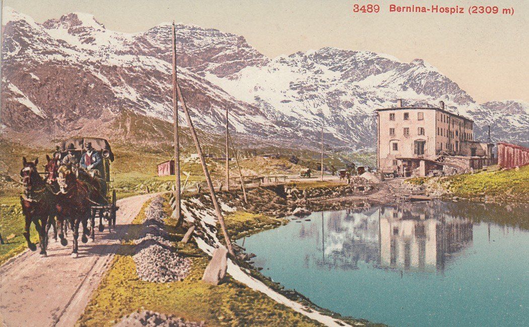 Ansichtskarten: Bernina - Hospiz   GR  -   Postkutsche – Gebraucht aus Brig von Valcards54