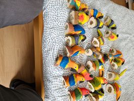 Deko Vögel Holz bunt bemalt Set 23 Stück gebraucht