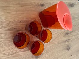 Vintage Tupperware Getränkeset – Kanne mit 4 Bechern – Rot
