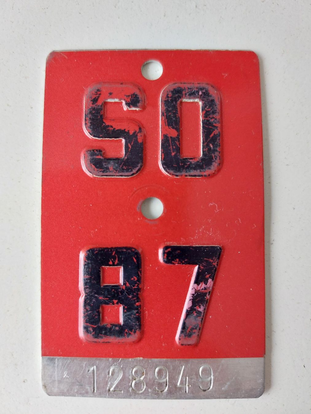 Sachs Insegne: Velonummer SO 87 plaque Velo – Usato da Schenkon venduto da Uhu007