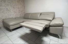Sehr gepflegtes Echtleder Ecksofa, Taupe, Metallfüsse, Rindl
