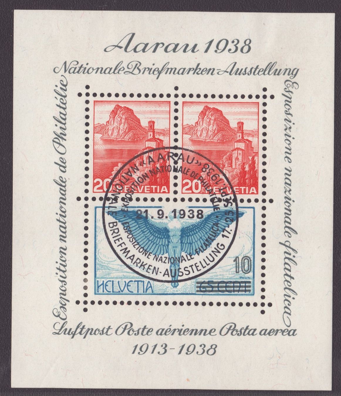 Tutti i francobolli: 1938 Bloc Aarau W11obl 21.9.1938 – Usato da Delémont venduto da Silte