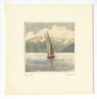 Orig. Radierung Kaufmann Segelschiff See