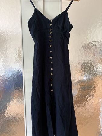 Blaues Trägerkleid in Baumwolle/Leinen