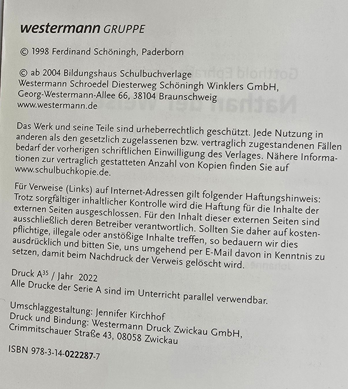 Libri: Nathan der Weise, EinFach Deutsch, Gotthold Ephraim Lessing – Usato da Zürich venduto da pfo_tjp8 2