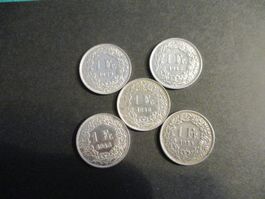 5 x 1.- Fr   1939-43-44-45-46  Superbes pièces Top qualité