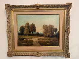 Ölgemälde Landschaft mit Fluss, Sommer, mit Rahmen, 50x40cm