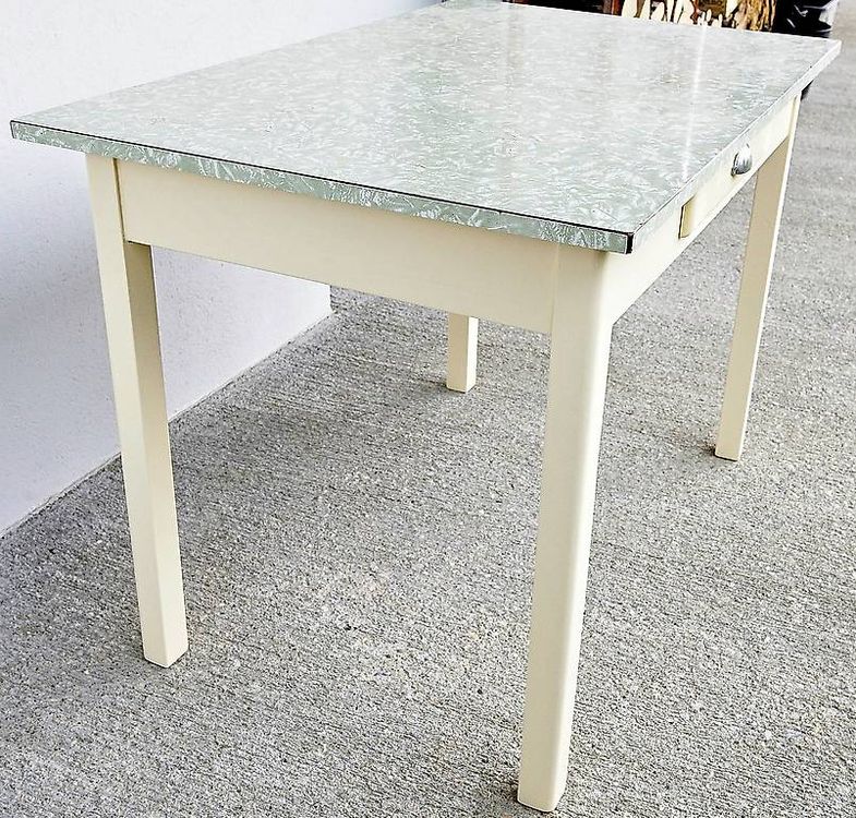 Table Bois Pin Table à Manger Bois Pin Massif 80x80cm - Avec Tiroir - Couleur Gris/bleu - Montage Facile Table De Salle à Manger