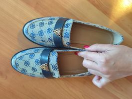 Damen Loafer blau beige mit Applikation Grösse 38 neu