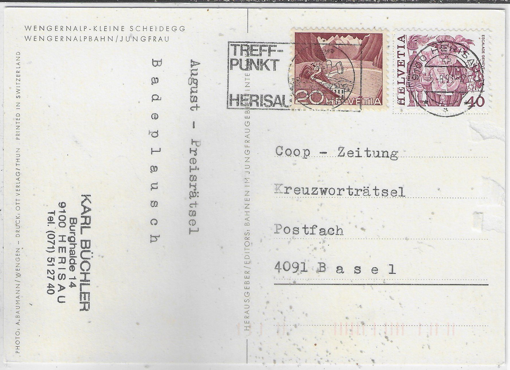 Cartoline postali: Wengernalp-Kleine Scheidegg Bahn – Usato da Ettingen venduto da Kartenplanet 1