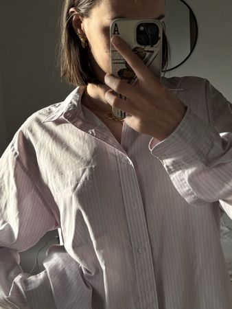 chemise vintage C&A rayée rose et blanche, taille L