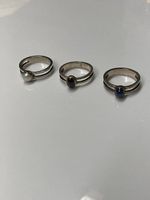 3 Fingerringe blau, schwarz, Perle - Echtsilber