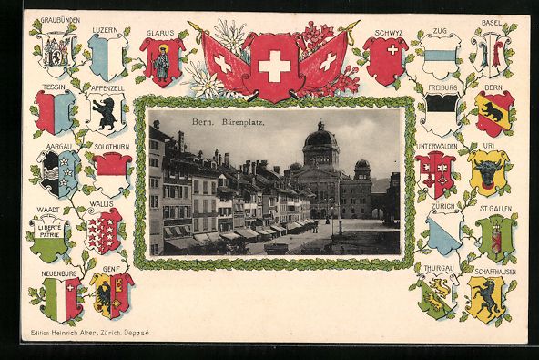 Cartes postales: Passepartout-Lithographie Bern, Bärenpl – D'occasion à Berlin par bartko-reher