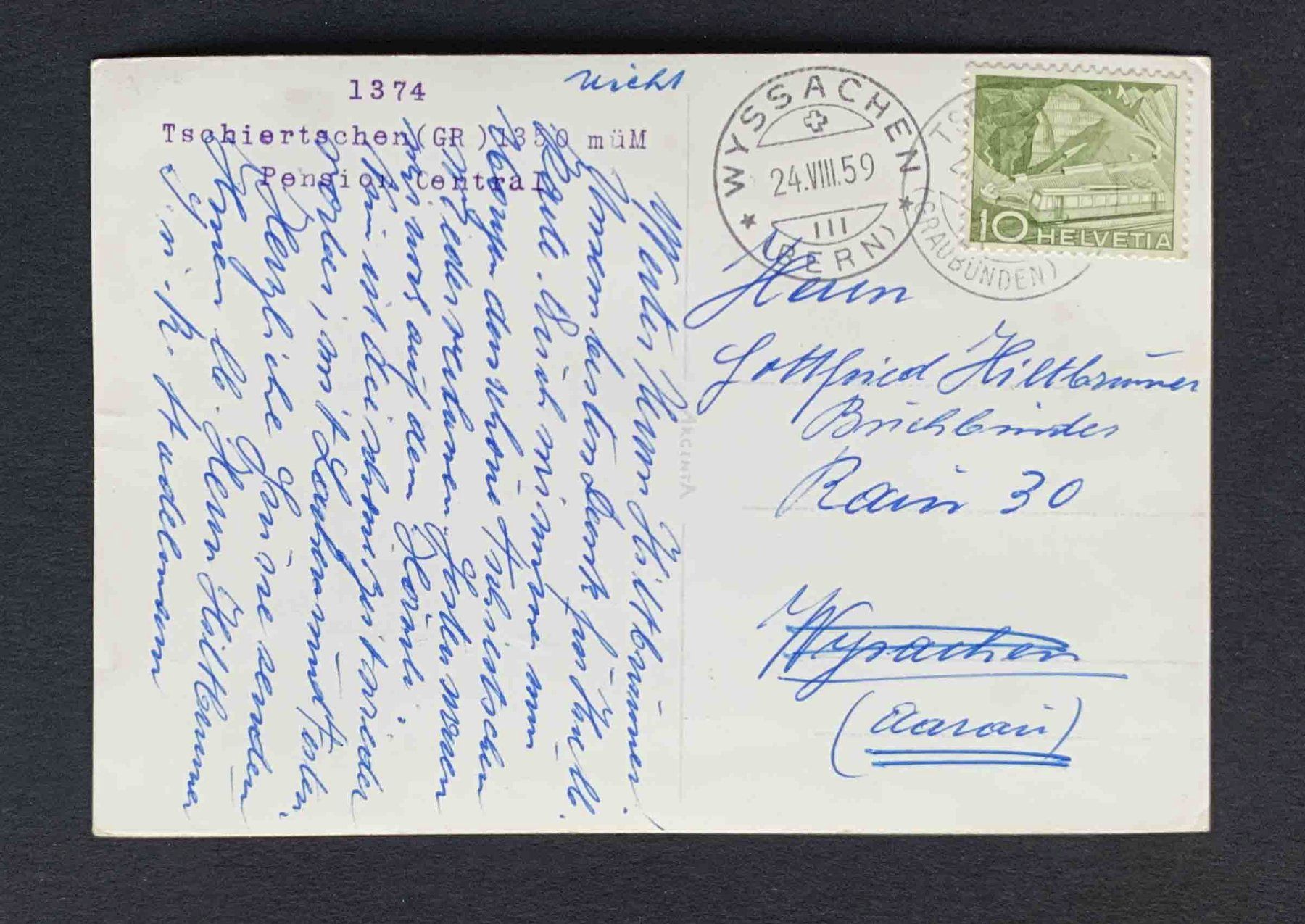 Cartoline postali: AK Tschiertschen GR Pension Central – Usato da Goldau venduto da artelier1 1