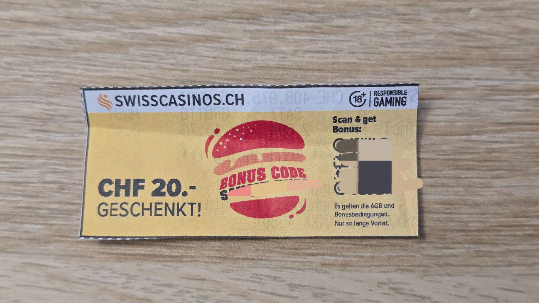 Gutscheine: CHF 20.- Start Guthaben - Swiss Casino – Neu und originalverpackt aus Thalwil von VitaMini