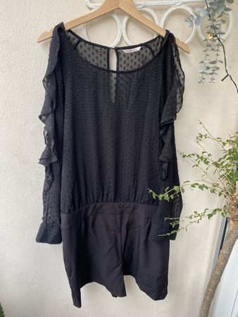 Robe noire CAMAIEU épaules dénudées motif pois taille L