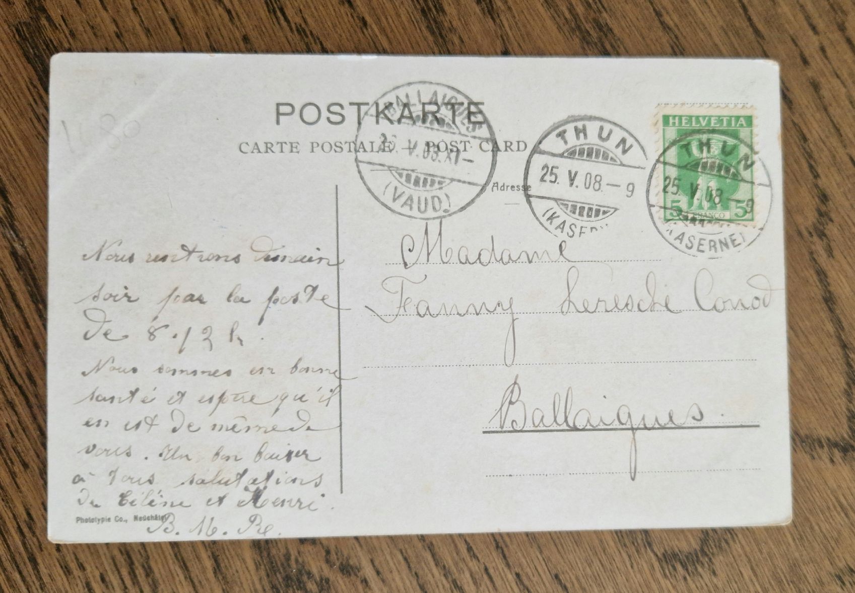Cartoline postali: Thun und die Alpen 1908 mit Kasernenstempel – Usato da Ebikon venduto da Donar50 1