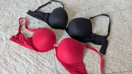 2x Victoria's Secret Push-Up BH 34D (amerik.Gr.) schwarz rot
