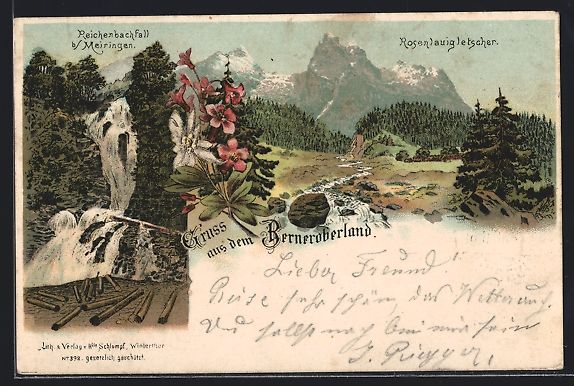 Ansichtskarten: Litho Berner Oberland, Reichenbachfall,  – Gebraucht aus Berlin von bartko-reher
