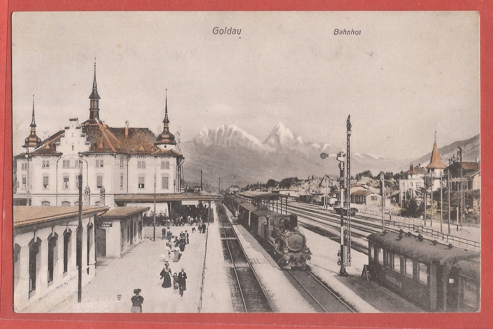 Cartoline postali: Goldau - Bahnhof mit Gotthardbahn - ca. 1910 – Usato da Fislisbach venduto da Porano