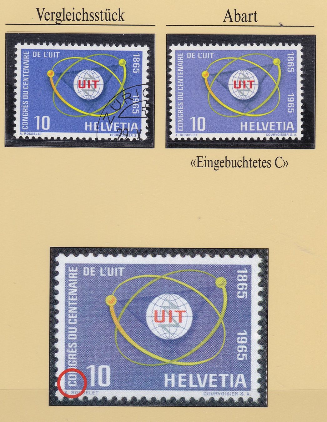 Tutti i francobolli: 1965, ABART, UIT-KONGRESS, PLATTENFEHLER EINGEBUCHTETES C – Usato da Oberrieden venduto da Gebirgsstelze