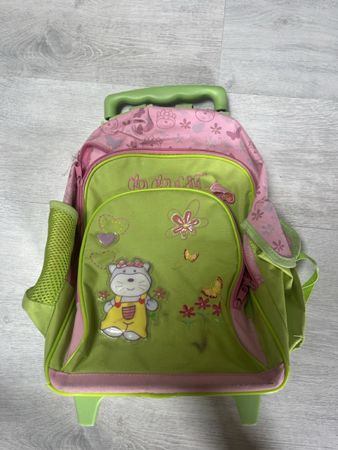 Kinder Rucksack mit Rollen grün pink gebrauchter Zustand