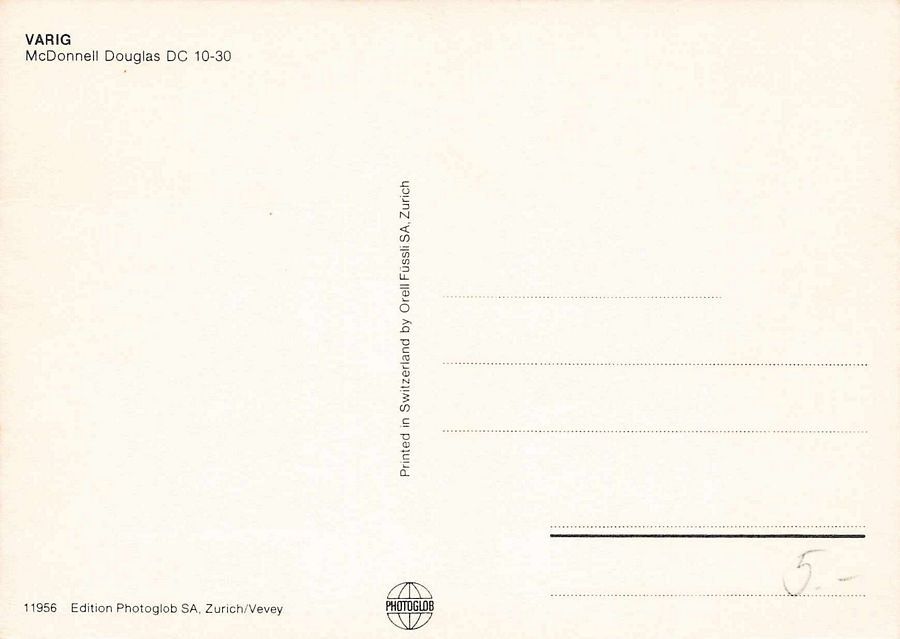 Cartoline postali: Varig McDonnell Douglas DC 10-30 – Usato da Frauenfeld venduto da POML 1