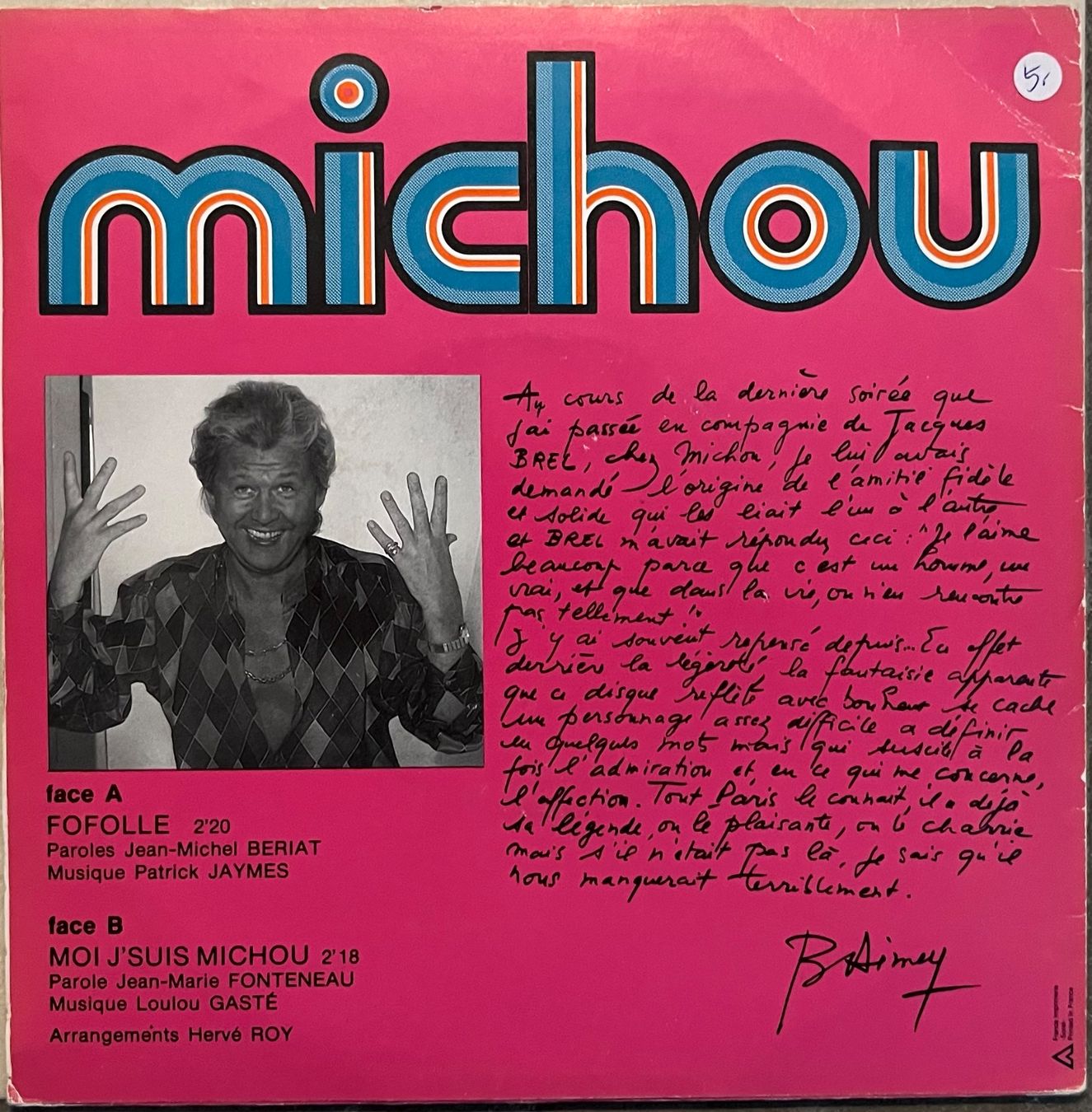 Dischi in vinile: MICHOU - FOFOLLE – Usato da Bussigny venduto da vinyl-pas-cher 1