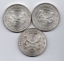 (1262) Singapur, 3 x 10 Dollar, 1974/77/78, stgl, Silber