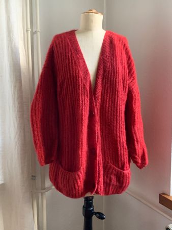 Schöne Strickjacke DunkelRot, Grösse L 40- 44 Mohaire Seide