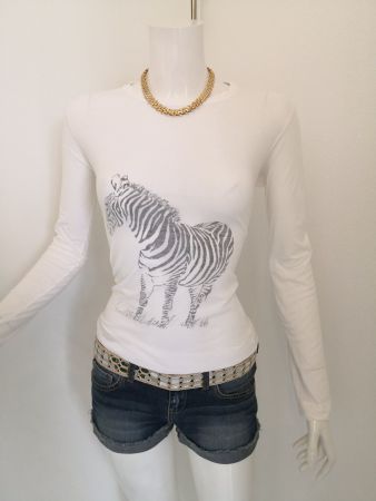🤩MANGO LANGARM T-SHIRT WEISS MIT ZEBRA-DRUCK