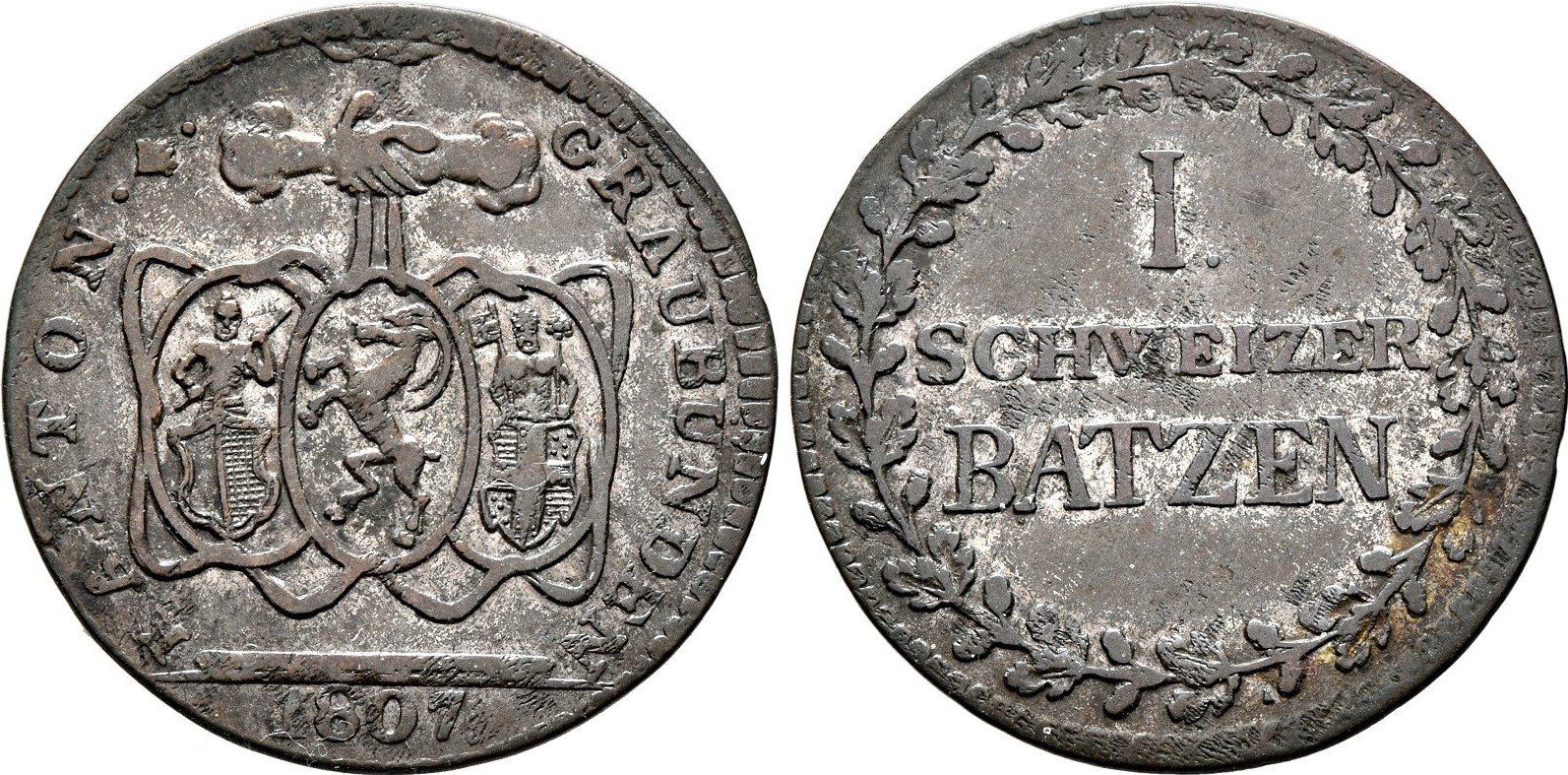 Tutti le monete: Graubünden: 1 Batzen 1807 +++ – Usato da Pfungen venduto da Aguti77