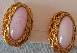 Eleganti orecchini a clip vintage color oro e rosa pastello