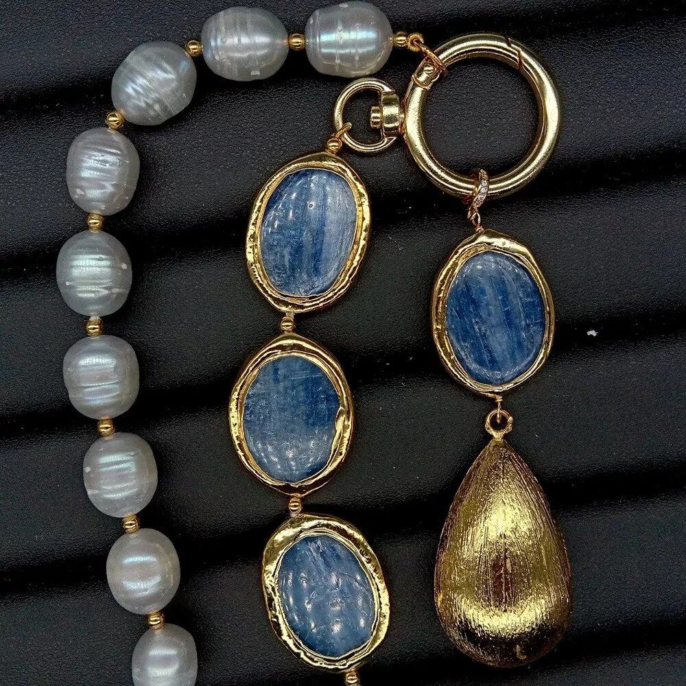 Catenine: Kyanit Grau Perlen Kette Collier Perle Perlenkette Echt – Nuovo (secondo la descrizione) da Prilly venduto da ilyria73 5