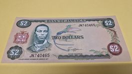 Jamaika 2 Dollar Schein Banknote, unzirkuliert, top!
