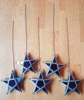 5 x BLAUE STERNEN-WINDLICHTER. - STIMMUNSVOLLE DEKO