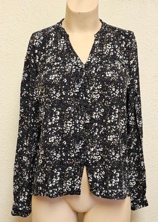 ESPRIT Damen Bluse Schwarz Floral Viskose Langarm Gr. 38 Seh
