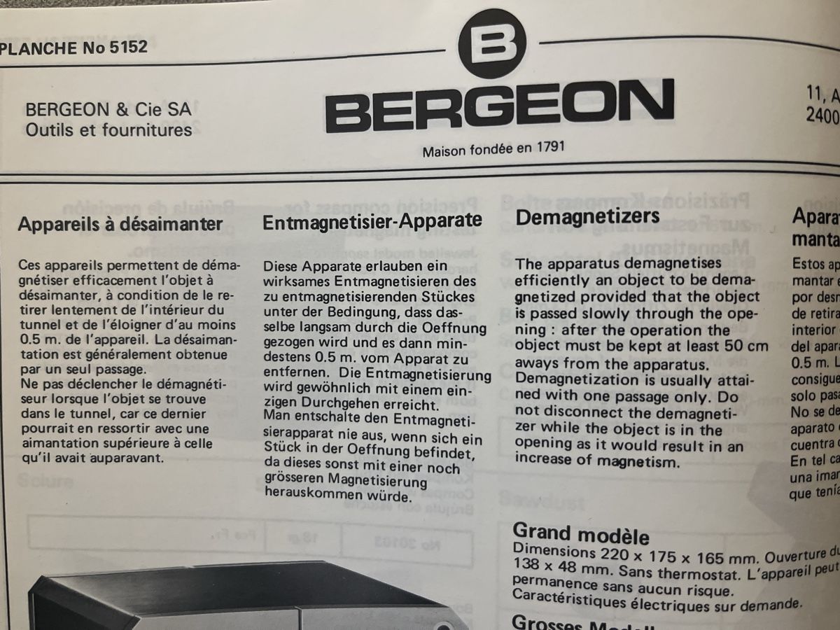 Bergeon Tutti gli attrezzi: Bergeon 5969 B Entmagentisier-Apparat – Usato da Basel venduto da tiges-21 5