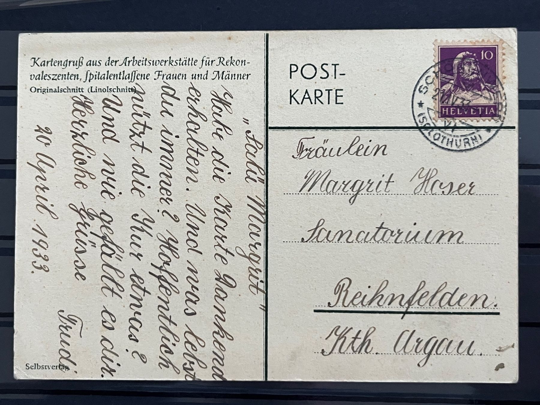 Ansichtskarten: Ansichtskarte, Solothurn - Rheinfelden, 1933 – Gebraucht aus Romanshorn von luxcollect 1