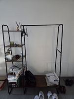 Kleiderständer mit Regal, dunkelbraun, Metall, Neu.